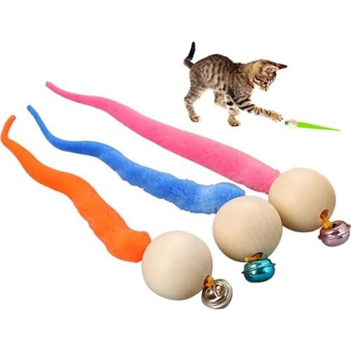 Random Color Wiggly Ball Cat Toy Simulation Worm Pet Cat Interactive Teaser Chew Ball Toys with Bell Sound
