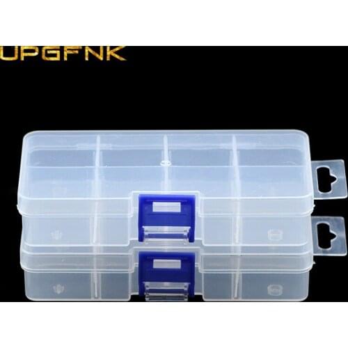 UPGFNK 8 Slots Adjustable Plastic Storage Box packaging transparent Tool Case Craft Organizer Jewelry Earring Beads Container