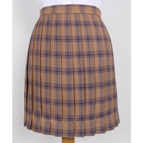 Sweet Womens Red&Blue Plaid Skirt JK Japanese Girl School Uniform Short Pleated Skirt A-Line Necktie Bow Tie Orange