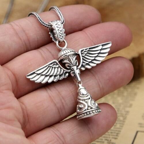 S925 Sterling Silver Jewelry Retro Thai Silver Takahashi Goro Handmade Angel Wings Popular Bell Men And Women Pendants
