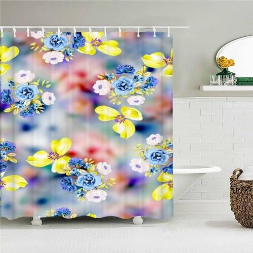 Colorful Beautiful Flowers Bath Curtain Waterproof Fabric Shower Curtains Floral Rose Printing Bathroom Screen Decor with Hooks