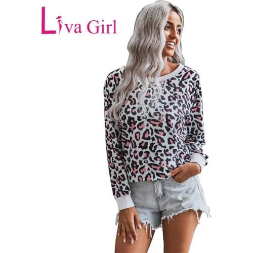 LIVA GIRL Leopard Print Relaxed Fit Sweatshirt Woman Autumn Casual Long Sleeve Loose Pollover Female Plus Size O-Neck Tshirt