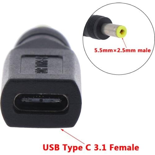 1pcs DC Power Charging Adaptor Connector USB 3.1 Type C USB-C Female To 5.5mm X 2.5mm Male