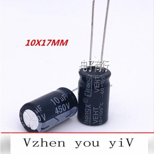 10-100pcs/lot 450v10uf new power supply commonly used 105 degree electrolytic capacitor 10uF 450V 10x17mm can replace 400V