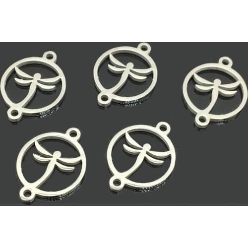 10pcs Dragonfly Round Stainless Steel Wish Jewerly Pendant Two Hole Stainless Steel Dragon Charm for DIY Jewelry Making
