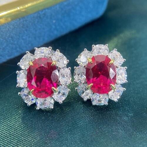 100% 925 sterling silver Lab Created Moissanite Ruby Diamond Stud Earrings Stud ear Push Back For Women Birthday Gift