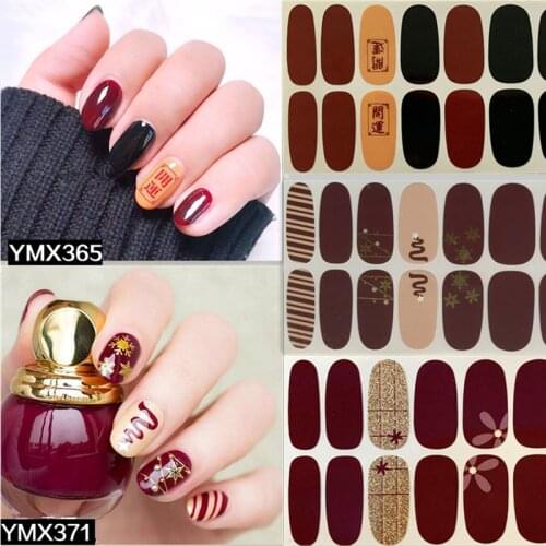 14tips/sheet Full Cover Wraps Nail Polish Stickers Strips Plain Nail Art Decorations Leopard Designs Glitter Powder Manicure Tip