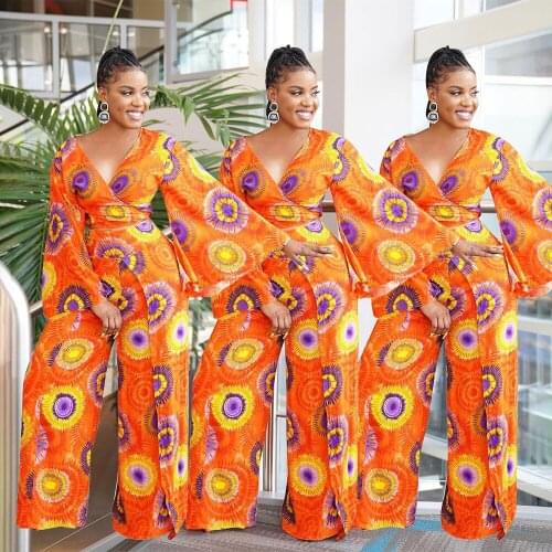 2021 Best Quality Famous Brand Women Set 2Pcs V Neck Flower Pring Loose