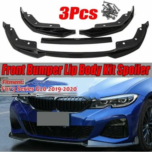 3PCS Car Front Bumper Lip Spoiler Splitter Diffuser Detachable Body Kit For-BMW 3 Series G20 2019-2020