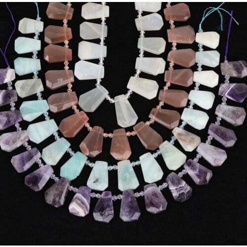 4 Stone Choice,Natural Dog Tooth Amethysts Quartz Crystal Slice Loose Beads,Trapezoid Stone Bead Necklace Jewelry SY-675AMEE