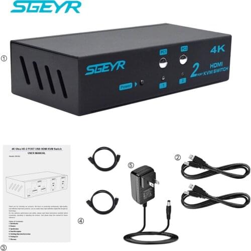 4K 2x1 HDMI KVM Switch 2 Port KVM Switch USB 2 In 1 Out Mouse Keyboard Switcher Support 3D UHD 4Kx2K 1080P for TV PC Projector