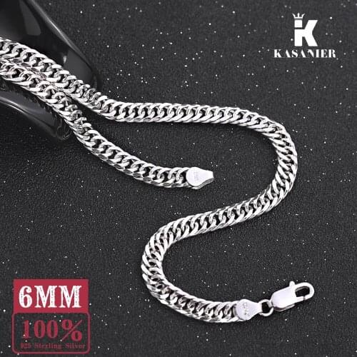 6MM 100% Real 925 Sterling Silver Rock /hip hop style chain men necklace Figaro necklace men silver jewelry Customize
