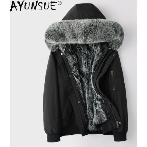 AYUNSUE Winter Jacket Man 2020 Jackets for Men Parka Thick Real Rabbit Fur Coat Rabbit Fur Sleeves 5XL Clothes Chaqueta LXR811