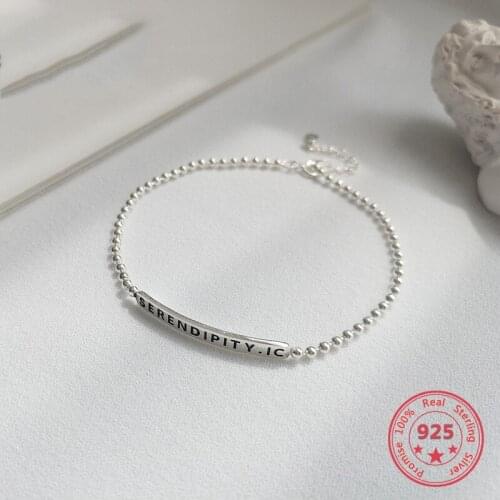 Factory Price 100% 925 Silver Bangle Fashion Concise Delicate Letter Beads Charm Bracelets Fine Jewelry