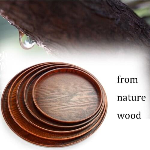 Wood Tea Tray Round Shape Wood Tea Coffee Snack Food Meals Serving Plate Restaurant Trays 21cm/24cm/27cm/30cm