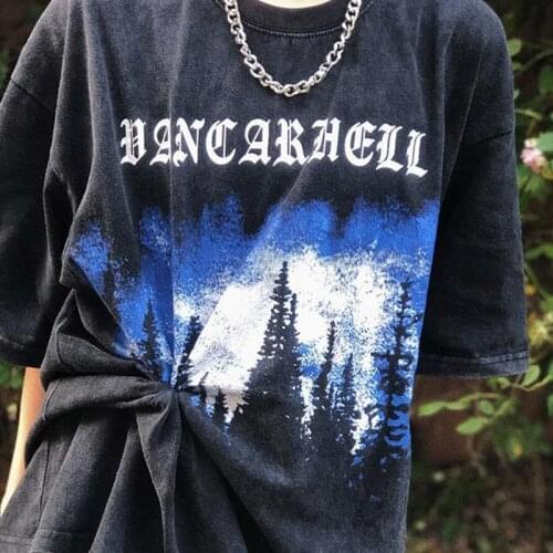 Y2k Distressed Women T-Shirts Harajuku Punk Print Short Sleeve High Street Tops Gothic Oversized T Shirt Female Hip Hop Clothes