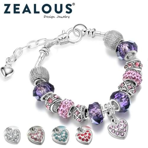 Heart Crystal Pendant Gift European Jewelry Bangle Wholesale Pulseira Masculina Beads Dropshipping Womens DIY Bracelets Charm