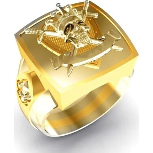 Classic Gothic Pirate Skull Gold Plated Metal Punk Rings Domineering Mens Rock Biker Jewelry