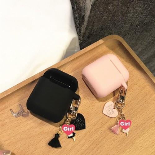 High Quality Cute Silicone Case for Apple Airpods 1 2 Accessories Bluetooth Earphone Case Cover Girl Heart Tassel Decor Key Ring