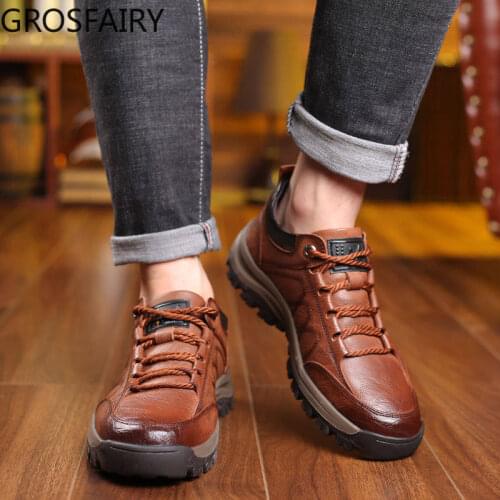 Mens Leather Shoes, Brown Leather Material, Casual Shoes, Outdoor Sports Shoes, Winter Cotton Shoes, Brown Mens Shoes