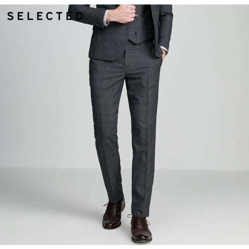 SELECTED Mens Slim Fit Woolen Plaid Business Suit Pants SIG|42016B504
