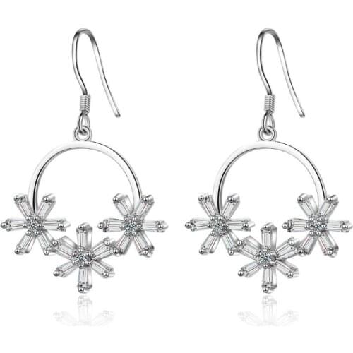 New Zircon Round Flower Pendant Earrings For Women Trend Creative Jewelry Oorbellen SAE421