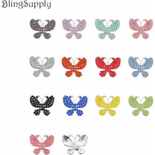 Fall butterfly rhinestone button flatback 25X21mm 50PCS/Lot(BTN-5454)
