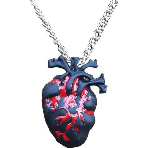 Black Bloody Red Anatomical Heart Pendant Necklace Love Horror Alterantive Gothic Anatomy black Heart necklace