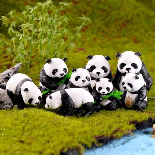 Random 4pcs Giant Panda Desk Home Accessories Fairy Garden Miniatures Mini Animals Figurine Decoration Easter DIY PVC Figurine