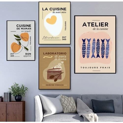 Vintage Fishes Canvas Painting French Cuisine Quote Posters and Prints Wall Pictures For Living Room Kitchen Art Home Decoration