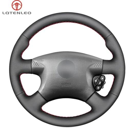 LQTENLEO Black Genuine Leather Car Steering Wheel Cover For Nissan Almera 2000-2003 X-Trail (T30) 2001-2003 Terrano 2 2001-2002