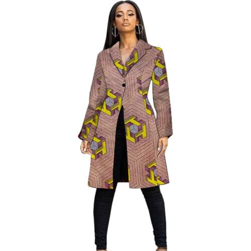African Print Female Long Jacket Tailored Collar Womens Coat Holiday Gift Nigerian Style For Wedding/Party