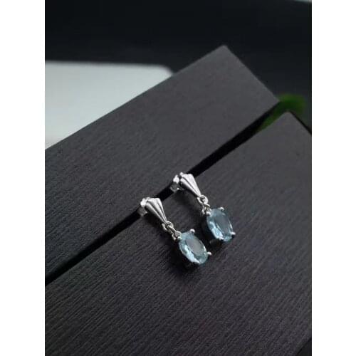 Pure natural aquamarine earrings 925 silver ladies earrings classic simple fashion atmospheric style
