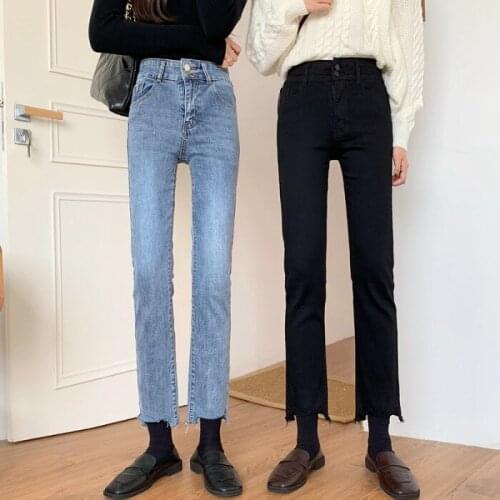 Female spring 2021 little restoring ancient ways of tall waist straight tube chic loose nine points and black trousers