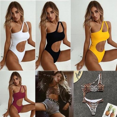 Women White High Cut One Piece Hollow Out Swimsuit Ladies One Shoulder Bikini Bathing Suit Swiming Suit Women Swimwear Monokini