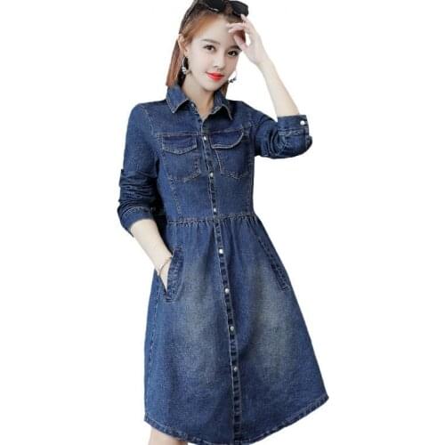 Denim Trench Coat Womens Mid-Long Korean Autumn Spring Autumn Clothes Single-Breasted Casual Loose Cowboy Coat Section Female