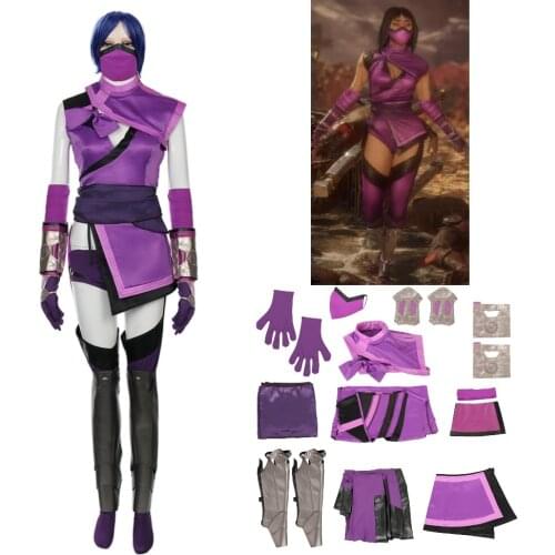 Game Mortal Kombat Mileena Cosplay Costume Full Set Sexy Purple Color Uniform for Women Halloween Cosplay Outfits