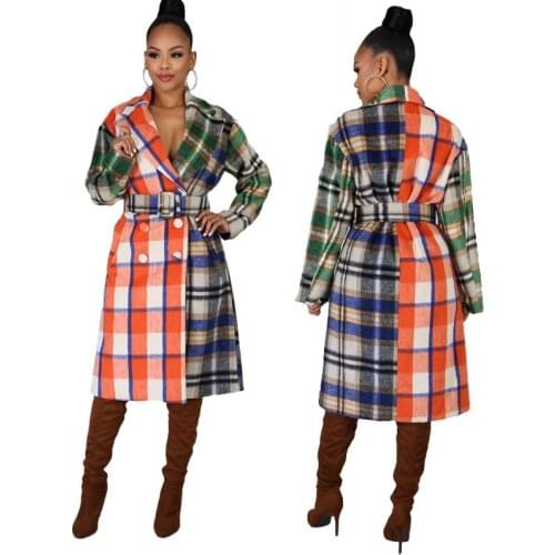 FNOCE 2020 new winter womens coats fashioon trends streetwear patchwork thick long sleeve slim elegatn eye catching trench coat