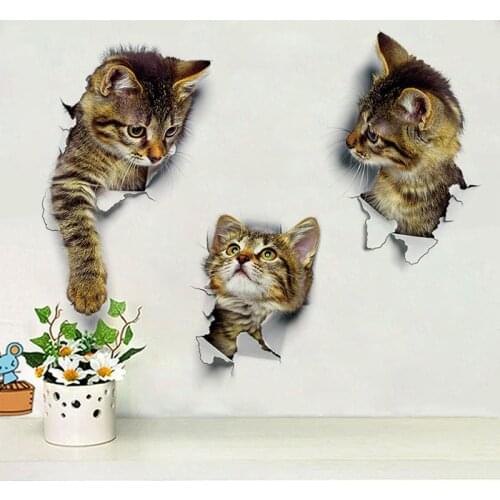 ZOOYOOhome decoration cat 3D wall stickers hole view toilet stickers cat home decoration PVC wall decal removable art wallpapers