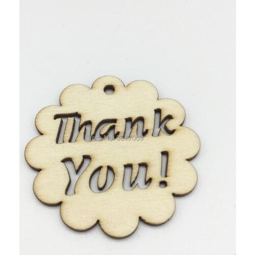 100pcs 50mm Flower Shaped Wood Thank you Tags Crafts Wedding Ornaments Pendants Decorations Scrapbooking Cardmaking