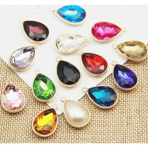 5Pcs 13*18mm Crystal Pearl Beads Gold Bottom Faltback Glass Rhinestones Drop Shaped Sew on Button with Holes DIY Clothing Supply