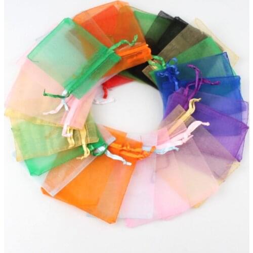 50pcs/lot 5x7cm 7x9cm 9x12cm 13x18cm Drawstring Organza Bags Jewelry Packaging Bags Candy Wedding Bags Wholesale Gifts Pouches