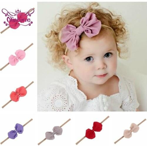 Boutique Bowknot Baby Girls Headband Infant Solid Color Elastic Nylon Hairband Bunny Ears Headwear Kids Clothing Accessories
