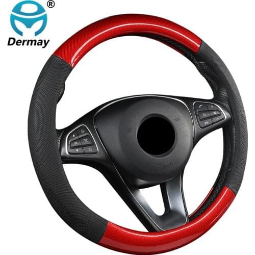 DERMAY Car Steering Wheel Cover Carbon Fibre+Faux Leather Massage for Out Diameter Steering Wheel 37-38cm Non-slip Free Shipping