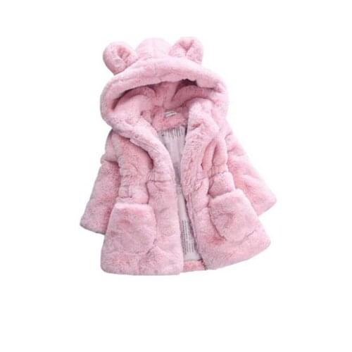 Small and medium Children Clothing Girl Winter Clothes Woolen Coat for Kids Rabbit Ears Faux Fur Hooded Princess Coat Clothing