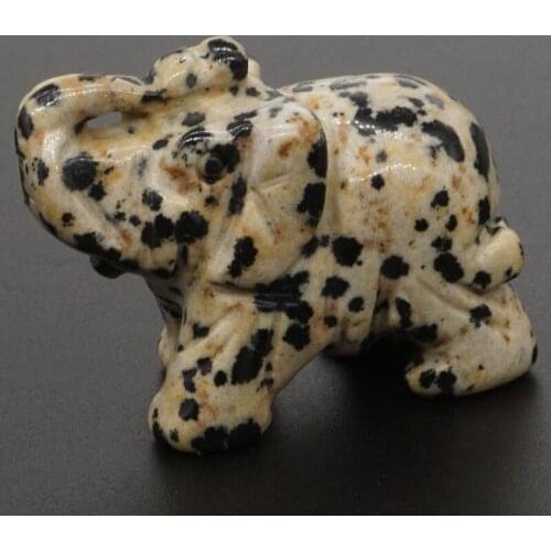 Elephant Figurines Craft Carved Natural Stone Dalmation Jasper Mini Animal Statue Decor Chakra Healing 1.5 Inch