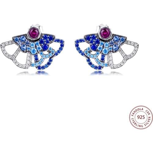 Blue & Pink Fan Statement Stud Earrings for Women 925 Sterling Silver Earings Fashion Jewelry Ear Brincos 2020 New