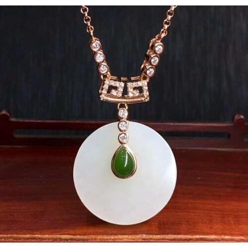 Hetian white jade 925 silver inlay pendant Fashionable, chic, stylish! h32