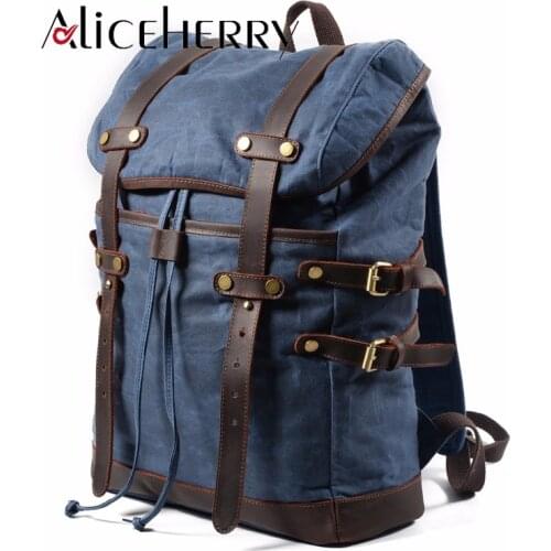 Large capacity 15.6-17 inch Canvas Laptop Backpack Unisex Vintage Leather Casual School College Business Bags Travel Daypack