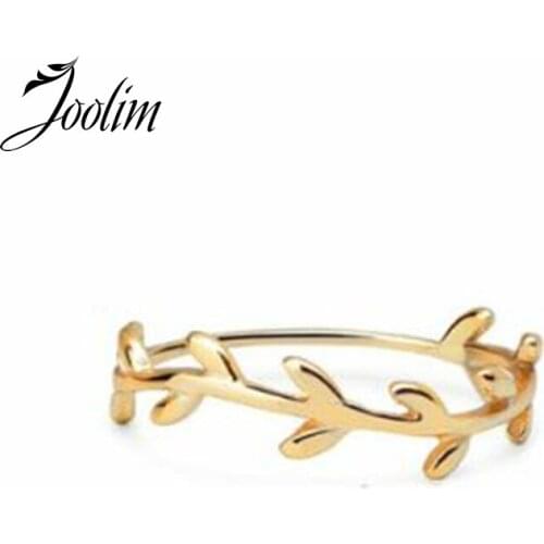 Joolim High End 18K Gold PVD Fashionable Dew Leaf Rings for Women Stainless Steel Jewelry Wholesale